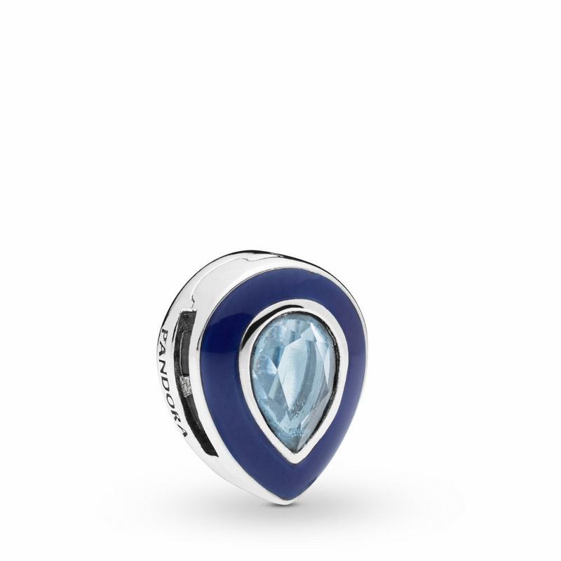 Pandora Reflexions™ Dazzling Droplet Clip Charm - Sterling Silver/Enamel/Blue/Crystal - Canada | PT3